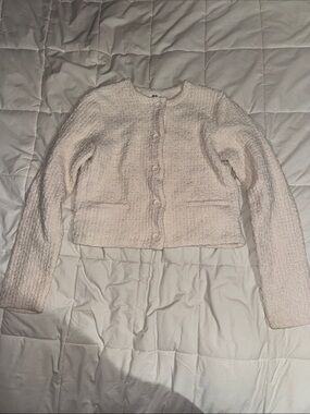 Textured Cropped Button-Up Cardigan